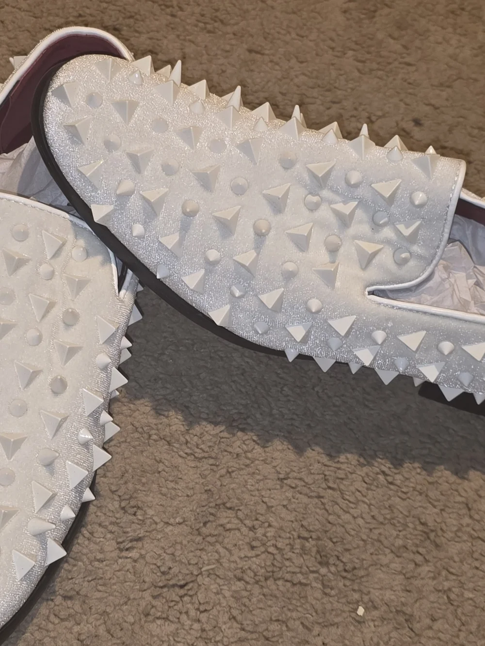 Men's White Studded Slip-On Loafers